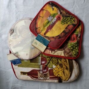 4 Piece Wine-Themed Kitchen Set with Burgundy and Green Accents. NWT